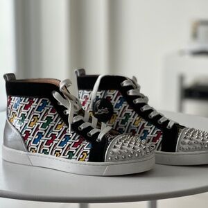 Christian Louboutin Lou Spikes Orlato Flat High-Top Sneakers